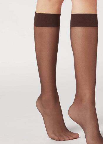 Calzedonia 20 Denier Komfort Cuff Knee-Highs Long rosa Sokker Dame Kaffe | DK2230VD