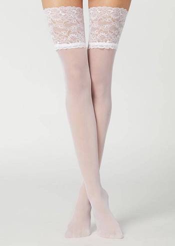 Calzedonia 20 Denier Opaque Thigh-Highs Strømper Dame Hvide | DK1241CE