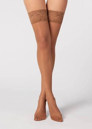 Calzedonia 20 Denier Sheer Thigh-Highs Strømper Dame Brune | DK1247WY