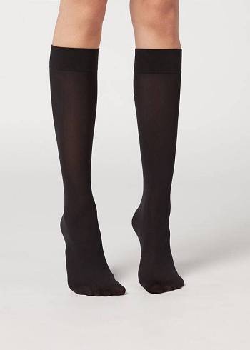 Calzedonia 30 Denier Semi Opaque Microfiber Knee-Highs Long Sokker Dame Sort | DK2235WY