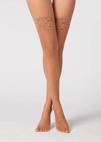 Calzedonia 8 Denier Ultra Sheer Thigh-Highs Strømper Dame Beige Brune | DK1254OR