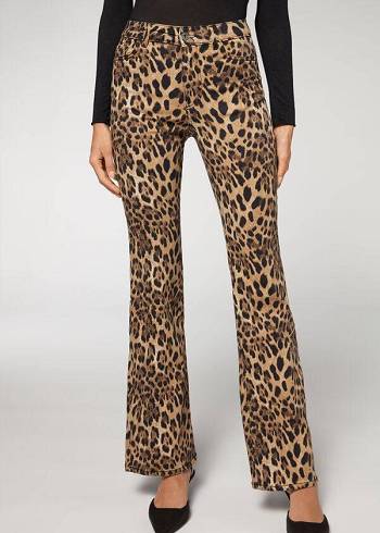 Calzedonia Animal Print Flared Bukser Dame Brune | DK2713GL