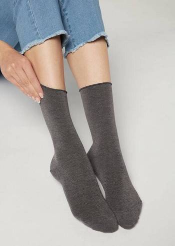 Calzedonia Ankle with Cashmere Kort Sokker Dame Grå | DK2346YU