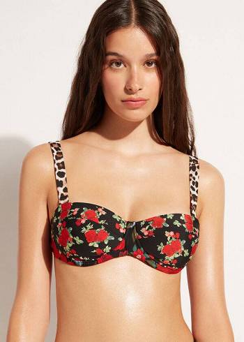 Calzedonia Bandeau Lightly Polstret Nizza Bikini Toppe Dame Lyserød Sort | DK1694UT