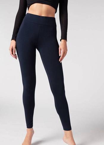 Calzedonia Bomulds Leggings Dame Blå | DK2638QZ