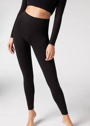 Calzedonia Bomulds Leggings Dame Sort | DK2639MA