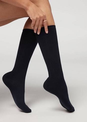 Calzedonia Cashmere Blend 3/4 Long Sokker Dame Blå | DK2236EX