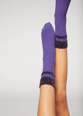 Calzedonia Cashmere Kort with Glitter Trim Sokker Dame Lilla | DK2357XF