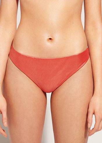 Calzedonia Coated-Effect Antigua Bikini Underdele Dame Koral Orange | DK1362DN