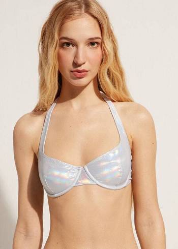 Calzedonia Coated-Effect Balconette Daytona Bikini Toppe Dame Sølv | DK1699SO