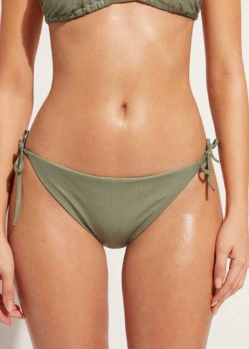 Calzedonia Coated-Effect String Antigua Bikini Underdele Dame Grøn | DK1365HK