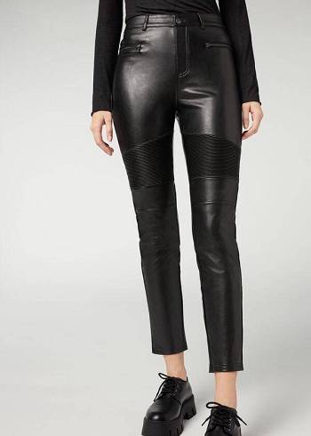 Calzedonia Coated Thermal Mager Biker Leggings Dame Sort | DK2632UT