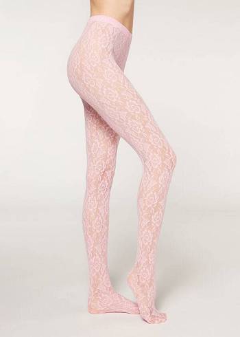 Calzedonia Colored Floral Blonder Patterned Tights Dame Lyserød | DK1089MA