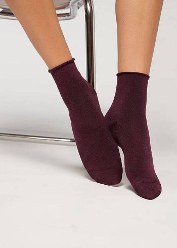 Calzedonia Cuffless Kort with Glitter Sokker Dame Bordeaux | DK2400RW