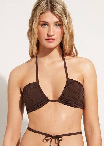 Calzedonia Drawstring Bandeau Islamorada Bikini Toppe Dame Kaffe Brune | DK1712NB