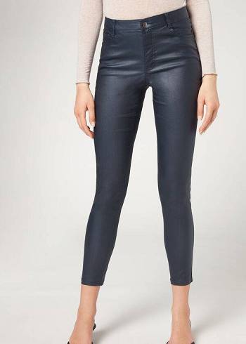 Calzedonia Faux Læder Mager Leggings Dame Mørkeblå | DK2644DN