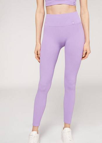 Calzedonia Fine Ribbet Seamless Sports Leggings Dame Lilla | DK2650UT