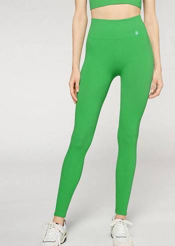 Calzedonia Fine Ribbet Seamless Sports Leggings Dame Grøn | DK2652TV