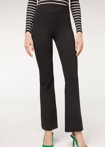 Calzedonia Flared in Supima Ultra Light Bomulds Leggings Dame Sort | DK2654EX