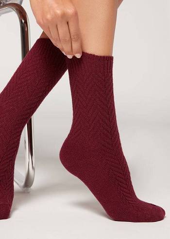 Calzedonia Herringbone Cashmere Kort Sokker Dame Bordeaux | DK2444SO