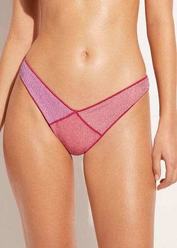 Calzedonia High Cut Brazilian Lamé Lisbona Bikini Underdele Dame Lyserød | DK1392JJ