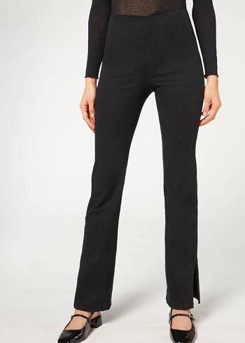 Calzedonia High-Talje Flared in Denim with Slits Leggings Dame Sort | DK2659BC