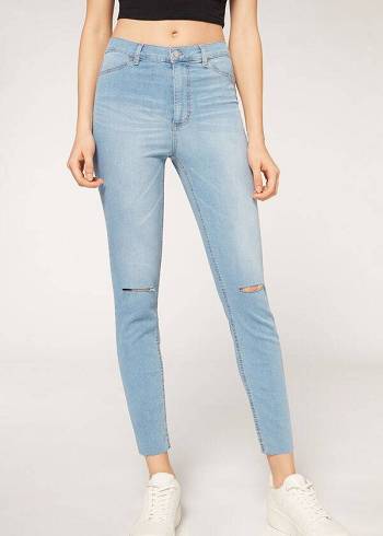 Calzedonia High-Talje Mager Jeans Dame Blå | DK2603OR