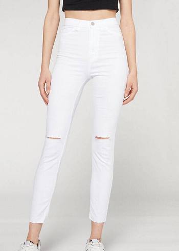 Calzedonia High-Talje Mager Jeans Dame Hvide | DK2602PQ