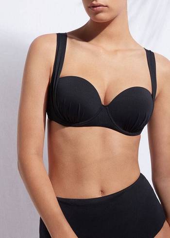 Calzedonia Indonesia Push-Up Bandeau Bikini Toppe Dame Sort | DK1775PQ