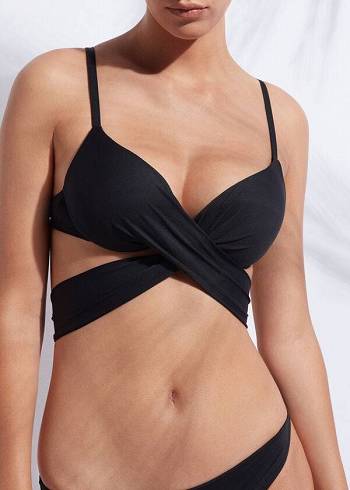 Calzedonia Indonesia Push Up Criss-Cross Straps Bikini Toppe Dame Sort | DK1774OR