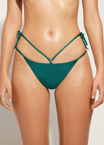 Calzedonia Lamé Brazilian Side String Hollywood Bikini Underdele Dame Grøn | DK1486UT