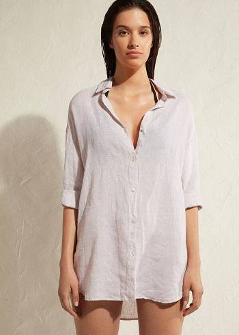 Calzedonia Linen Shirt Cover Ups Dame Beige | DK2097ZG