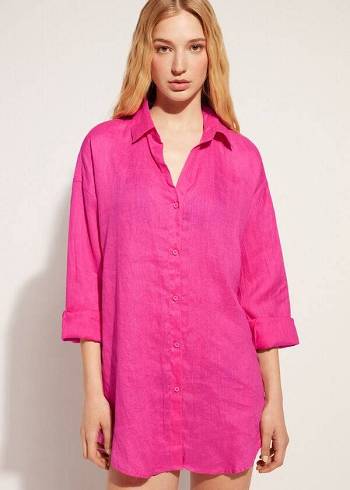 Calzedonia Linen Shirt Cover Ups Dame Lyserød | DK2096LH