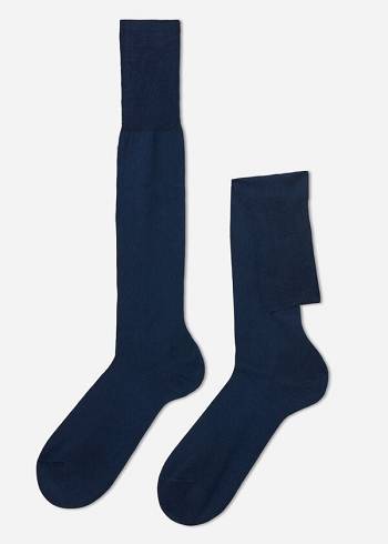 Calzedonia Lisle Thread Long Sokker Herre Mørkeblå | DK2765HK