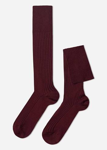 Calzedonia Lisle Thread Ribbet Long Sokker Herre Bordeaux | DK2753QZ