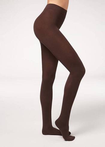 Calzedonia Opaque 100 Denier Bomulds and Microfiber Tights Dame Kaffe | DK1053HK