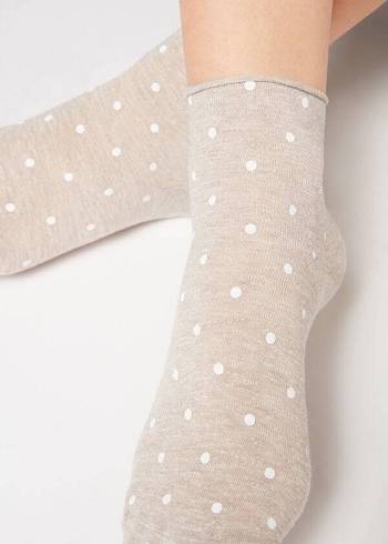 Calzedonia Polka Dot Motif Kort with Linen Sokker Dame Beige | DK2466HK