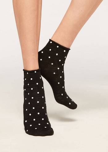 Calzedonia Polka Dot Motif Kort with Linen Sokker Dame Sort | DK2467GL