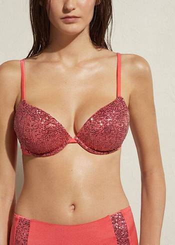 Calzedonia Polstret Push-Up Cannes Bikini Toppe Dame Lyserød | DK1838XF