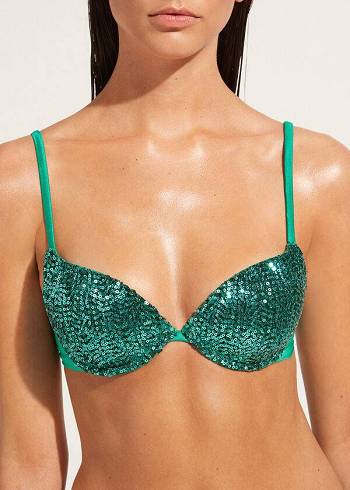 Calzedonia Polstret Push-Up Cannes Bikini Toppe Dame Grøn | DK1840VD