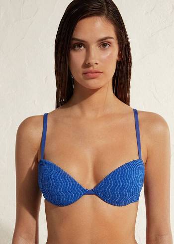 Calzedonia Polstret Push-Up Mykonos Bikini Toppe Dame Blå | DK1869MA