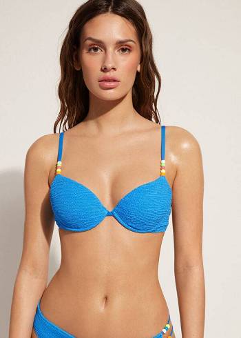 Calzedonia Polstret Push-Up San Diego Bikini Toppe Dame Blå | DK1878OR