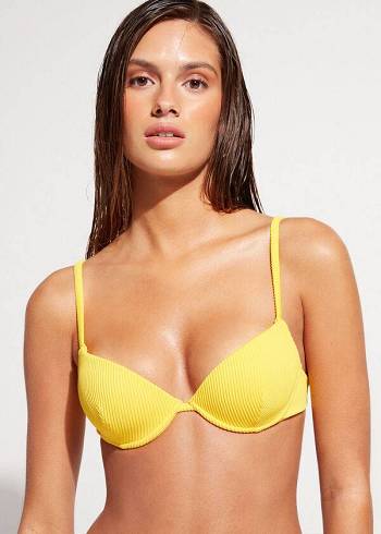 Calzedonia Polstret Push-up New York Bikini Toppe Dame Gul | DK1873RW