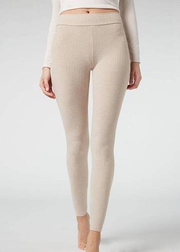 Calzedonia Ribbet with Cashmere Leggings Dame Beige | DK2674OR