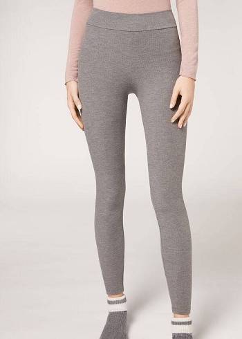 Calzedonia Ribbet with Cashmere Leggings Dame Grå | DK2676UT