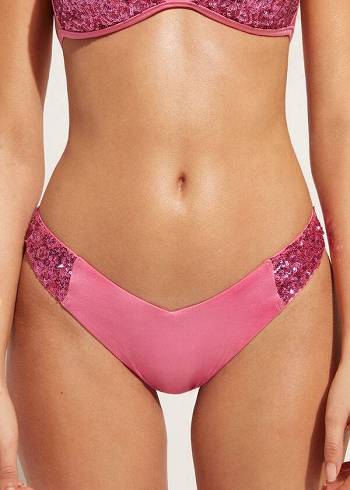 Calzedonia Sequined High-Cut Brazilian Cannes Cheeky Bikini Underdele Dame Lyserød | DK1546GL