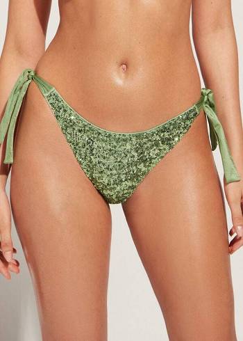 Calzedonia Sequined Side-Tie Cannes Bikini Underdele Dame Grøn | DK1548JJ