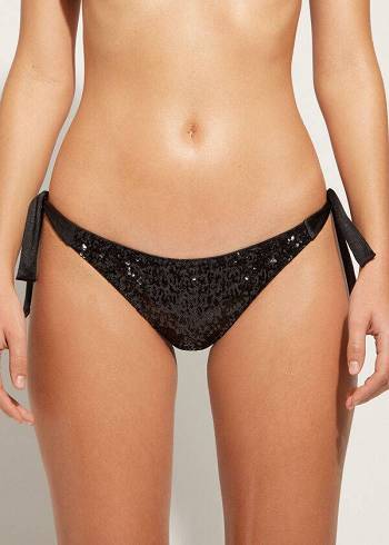 Calzedonia Sequined Side-Tie Cannes Bikini Underdele Dame Sort | DK1549KI