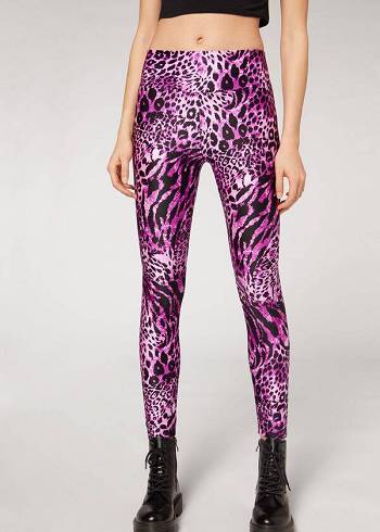 Calzedonia Shiny Animal-Print Atletiske Leggings Dame Lyserød | DK2682QZ