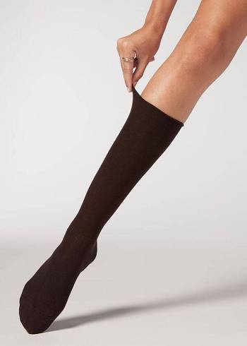 Calzedonia Smooth Bomulds Mid-Calf Long Sokker Dame Kaffe | DK2260QZ